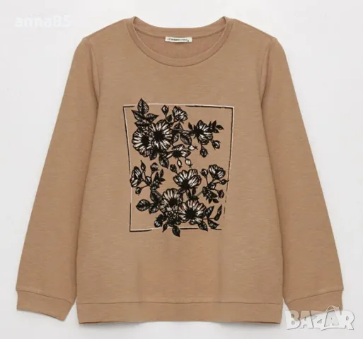 Нова с етикет Тъмно бежава блуза с черна щампа, 3ХЛ