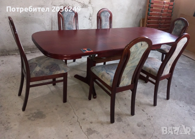 Комплект масивна разтегателна маса- Автомат с 6 стола, снимка 2 - Маси - 53134326