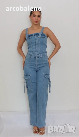 Дамски дълъг дънков гащеризон