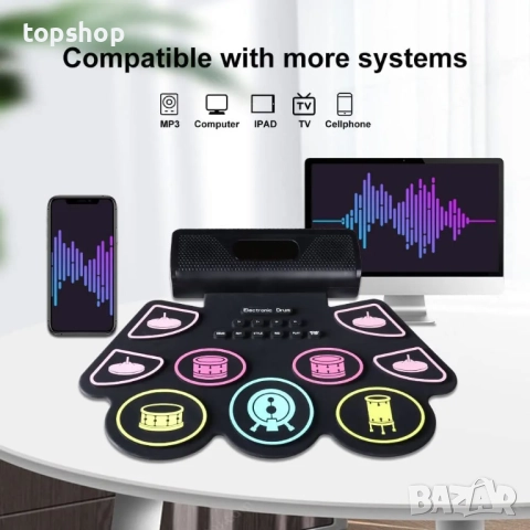 Нов Преносим електрически барабанен комплект COOLMUSIC, сгъваем барабанен пад Coolmusic, електро..., снимка 6 - Други инструменти - 51887230