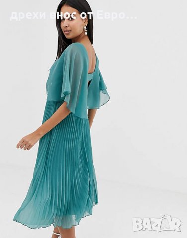 ASOS DESIGN елегантна плисирана зелена рокля , снимка 3 - Рокли - 33078633