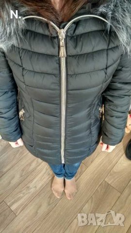 Зимно яке с пух, качулка и кожа , снимка 6 - Якета - 34733998