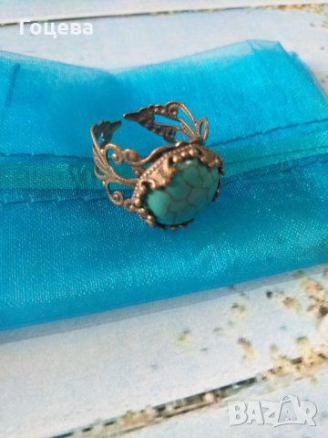  Разкошен пръстен с Тюркоаз и прекрасни орнаменти в цвят Античен бронз , снимка 5 - Пръстени - 33671809