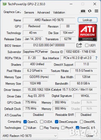 Видео карта AMD Radeon Sapphire HD 5670 HDMI 1024MB GDDR5 128bit PCI-E, снимка 9 - Видеокарти - 38336576