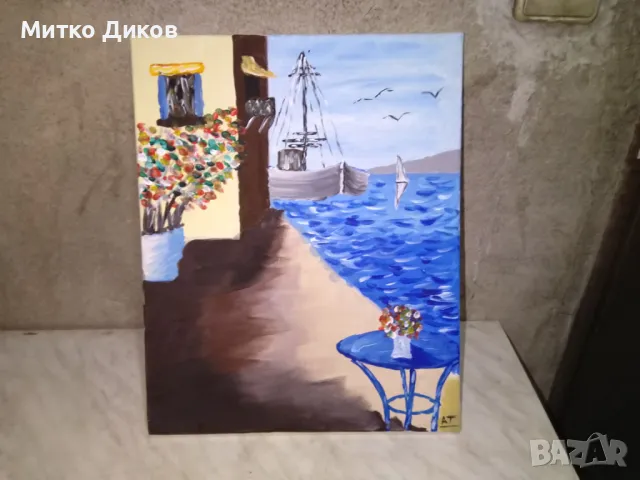 Картина пейзаж акрилни бои Кораб в морето 33х47см, снимка 8 - Декорация за дома - 50303409