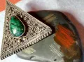 ПРЕЛЕСТНА СТАРИННА СКЪПОЦЕННА ФИЛИГРАННА СРЕБЪРНА БРОШКА ВИСОКА ПРОБА СРЕБРО с МАЛАХИТ 47540, снимка 6