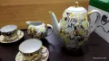стар руски порцелан чаши за кафе чайник заханица латиера залатая осень, снимка 2