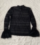 Black lace blouse high neck long sleeves with ruffled cuffs , снимка 2