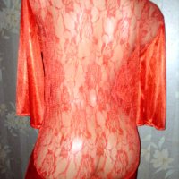 Нов еротичен червен халат с прозрачен дантелен гръб  М, снимка 6 - Нощници - 32467994