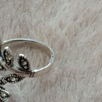 Сребърен пръстен листа с камъни, снимка 3 - Пръстени - 43154512