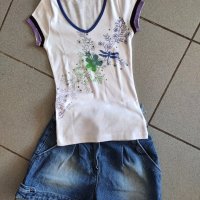 Блуза с нежни цветя и дискретни камъчета, снимка 1 - Тениски - 28446653