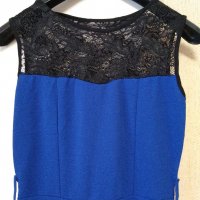 Елегантна синя рокля с черна дантела , снимка 2 - Рокли - 38996418