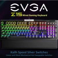 Геймърска клавиатура EVGA Z15 RGB механична Черен USB чисто нова 36 месеца гаранция keyboard gaming , снимка 1 - Клавиатури и мишки - 43943769