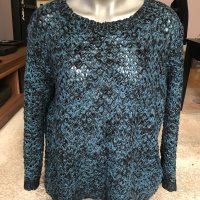 Тюркоазено-черен пуловер, снимка 2 - Блузи с дълъг ръкав и пуловери - 40546865
