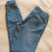 Дънков панталон с ластик , пола с ресни Zara , чанта S / M 164, снимка 3 - Дънки - 36410949