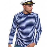 Нов мъжки моряшки комплект: моряшка блуза с дълъг ръкав и капитанска шапка, снимка 2 - Блузи - 32771009