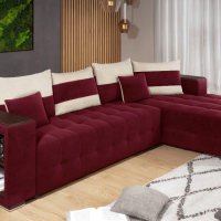 Разтегателен диван с лежанка подлакътник етажерка, снимка 1 - Дивани и мека мебел - 44847623