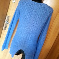 Синя дебела блуза изкуствена плетка с цепка на гърба С, снимка 3 - Блузи с дълъг ръкав и пуловери - 35052158