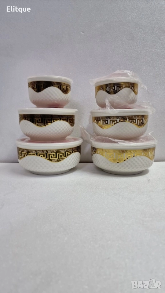 SD371 Комплект луксозни кутии от аркопал за съхранение на храна с пластмасови капаци, 3 броя, снимка 1