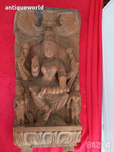 Стара Азиатска Дърворезба, Пано ,Будизъм, Богиня,Буда, снимка 1