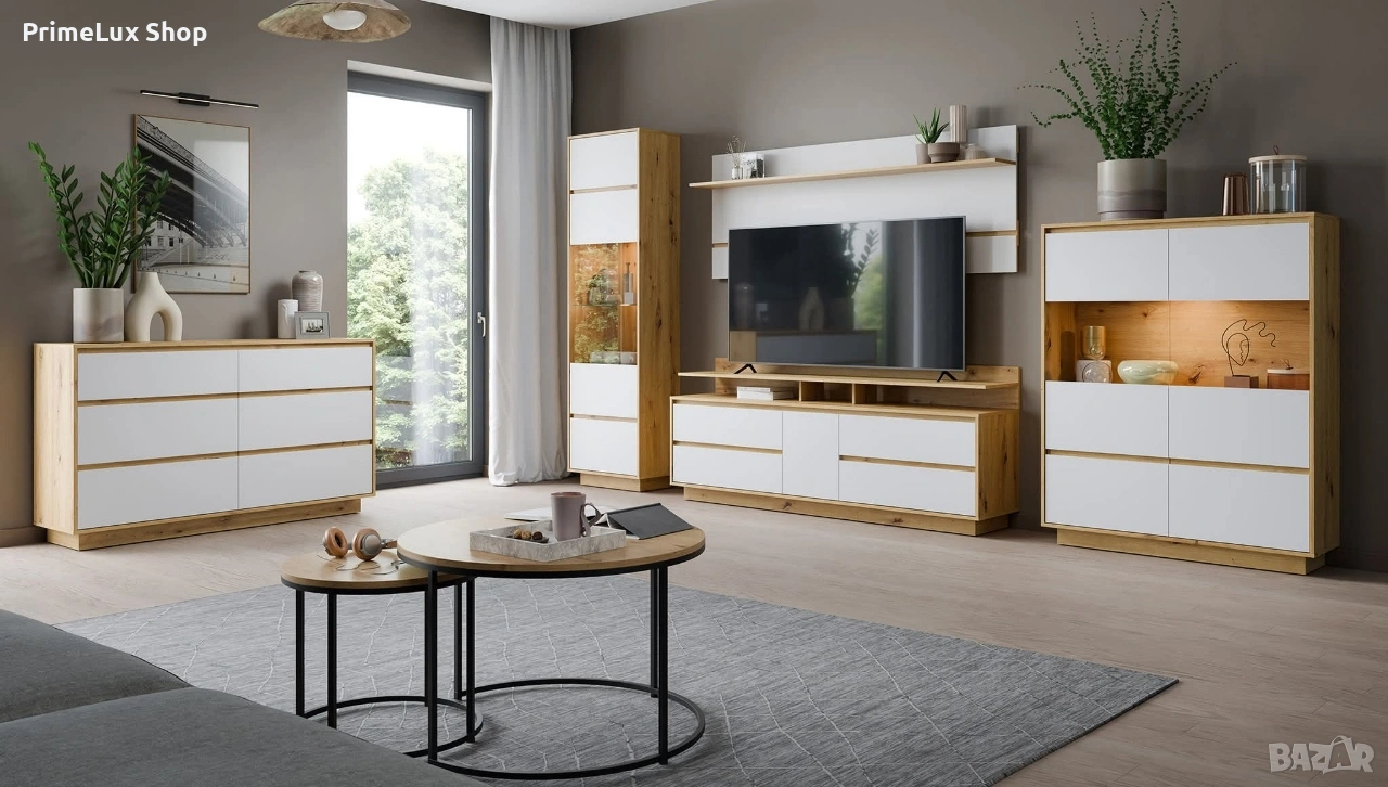 Витрина FOGGIA FOGV02 WIT2D дъб артисан/алпийско бяло , снимка 1