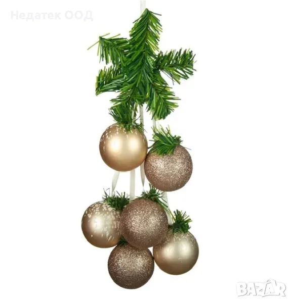 Коледна, Декоративна, Украса, Клонка с 6 топки, Шампанско, 30см, снимка 1