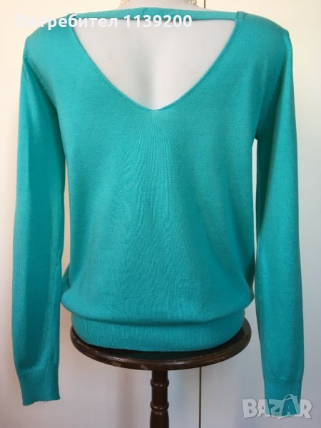 Vintage Dressing S/M елегантен секси леко изрязан гръб френски топ блуза тюркоаз, снимка 1