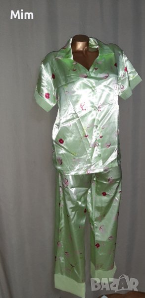 Melissa Broun 42/44 Сатенена зелена пижама / нощница/ горнище и долнище , снимка 1