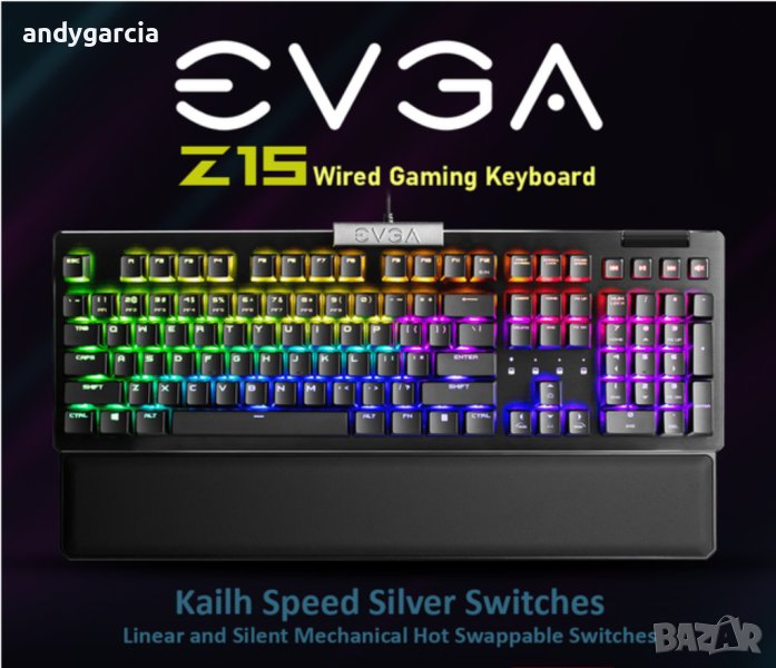 Геймърска клавиатура EVGA Z15 RGB механична Черен USB чисто нова 36 месеца гаранция keyboard gaming , снимка 1