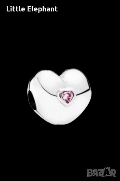 Сребърен елемент стопер Пандора сърце,основа pink heart/нов, снимка 1
