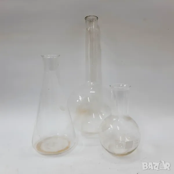 Три стари химически лабораторни колби Jena therm(11.5), снимка 1