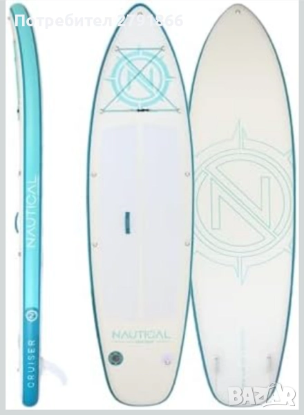 Надуваема дъска за гребане, падълборд iROCKER Nautical GO Cruiser 10'6" бяло/син , снимка 1