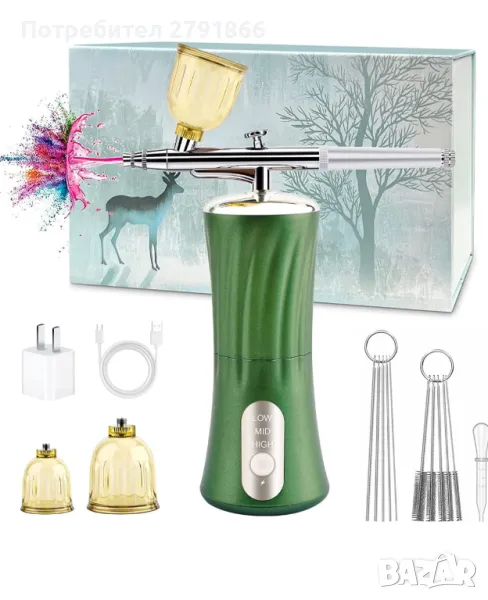Daakro 2024 Upgrade Wireless Airbrush Set 30PSI Преносим ръчен безжичен мини USB акумулаторен, снимка 1