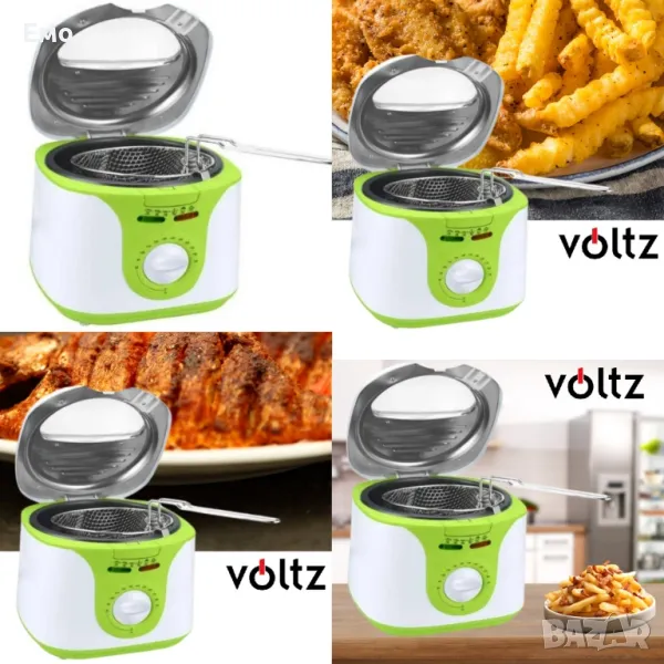 Промоция: Фритюрник Voltz V51980A, 2 Литра, 1300W, 80-190 C, Незалепващ съд, Бяло с Зелено , снимка 1