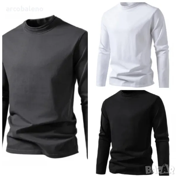 Мъжка модна ежедневна двуслойна тениска с дизайн на половин яка и дълги ръкави, 3цвята , снимка 1