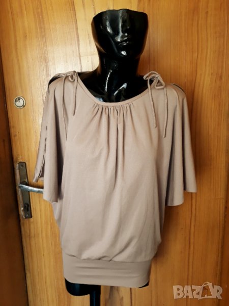 Бежова блуза с оголени рамене и къси ръкави тип пеперуда М, снимка 1