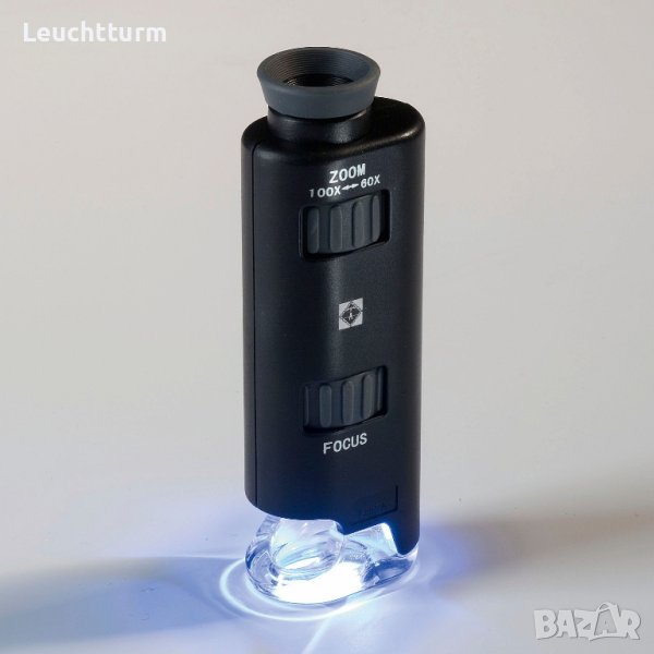 мини джобен микроскоп LEUCHTTURM -60X 100X с LED подсветка , снимка 1