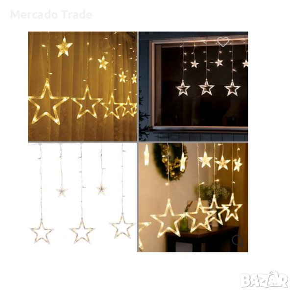 Декоративна LED завеса Mercado Trade, Звезди, 107 крушки, снимка 1