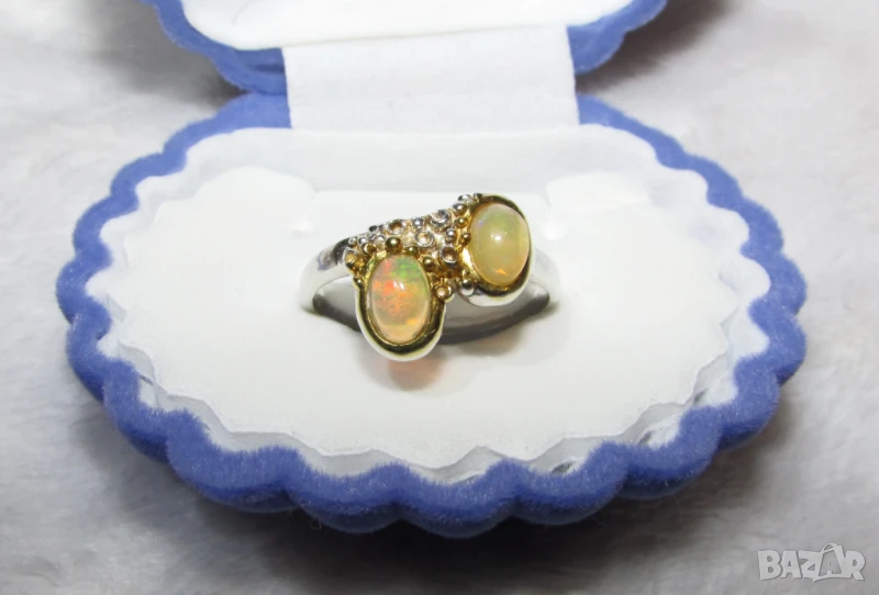 925 сребърен пръстен с бели опали 6x4мм, тотално тегло 3гр.  , снимка 1