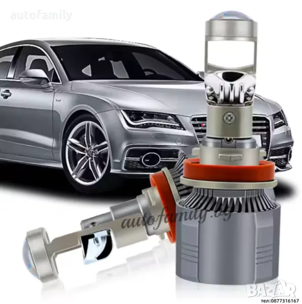 H8/H9/H11 Canbus Mini LED с лупа, 6000k, 80W, яркост 8000 Lm, 12V - A80, снимка 1