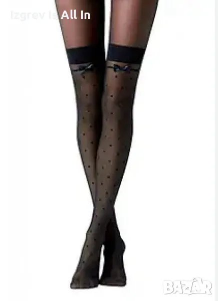 Дамски дълги чорапи на точки, с панделка, снимка 1
