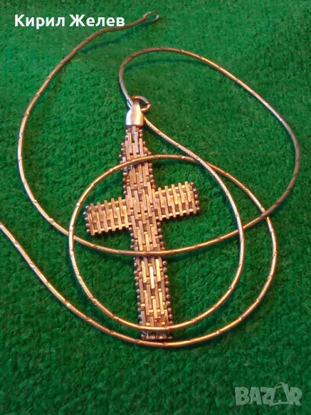 ДЕБЕЛО ПОСРЕБРЕН СРЕБЪРЕН ВИНТИДЖ АРТ МОДЕЛ КРЪСТ с ПОСРЕБРЕНА ВЕРИЖКА и ПЕЧАТИ 925 / 30840, снимка 1