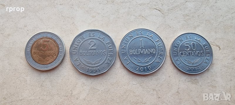 Монети. Боливия. 50 сентавос, 1, 2 и 5 боливиано. 4 бройки . , снимка 1