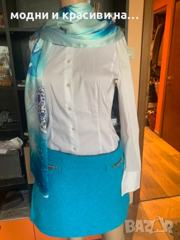 Красив копринен шал в синята гама, снимка 10 - Шалове - 52738588