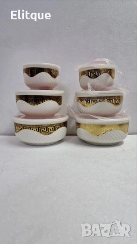 SD371 Комплект луксозни кутии от аркопал за съхранение на храна с пластмасови капаци, 3 броя