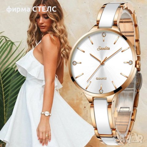 Дамски часовник Lige Ceramic Watch, Бял/Златист, снимка 6 - Дамски - 44042243