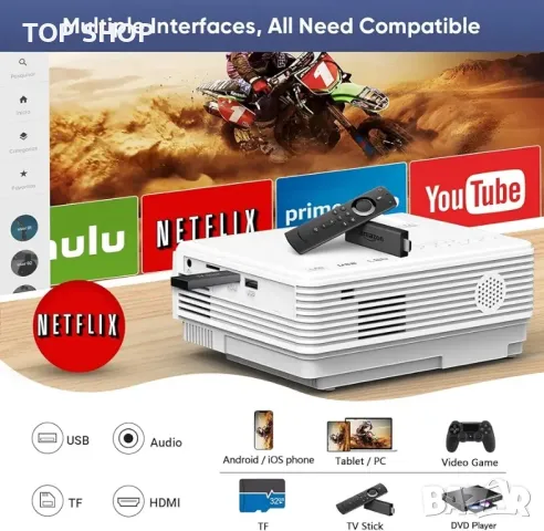 Мини проектор, 5G WiFi Bluetooth проектор Full HD 1080P, малък проектор, снимка 2 - Друга електроника - 48747922