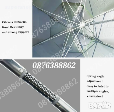 ПРОМОЦИЯ! Плажен чадър с чупещо рамо, УВ защита, калъф, колчета, тризъбец 190см., снимка 5 - Градински мебели, декорация  - 51037089