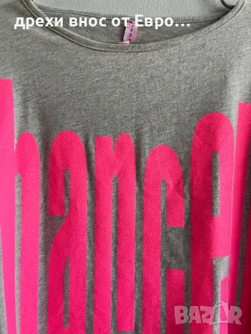 Сива тениска с розов надпис, снимка 2 - Тениски - 50085805