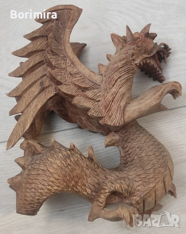 Дървен крилат дракон, снимка 3 - Декорация за дома - 53129699